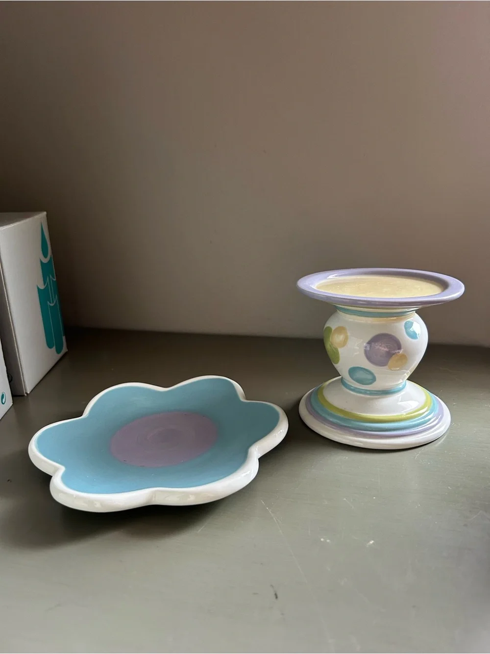 Vintage PartyLite Lively Pastel Pillar Holder 2 Pc Set Daisy P8564